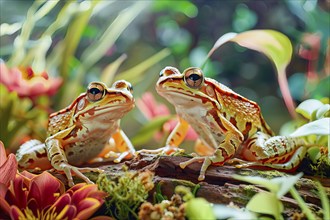 Frog in a natural flower environment, AI generated