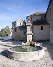 Historic water fountain Iglesia de Carmen church, Alhama de Granada, Spain, Europe