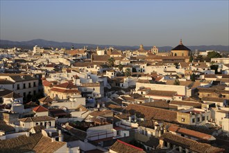 Oblique raised angle view of historic city centre buildings, Cordoba, Spain, Europe