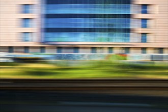 Long exposure from a moving train, Dortmund, North Rhine-Westphalia, Germany, Europe