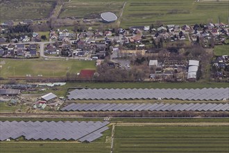 Aerial view of solar installations, taken near Marne, 25/03/2024