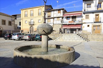 Traditional architecture Plaza Mayor, village of Cuacos de Yuste, La Vera, Extremadura, Spain,