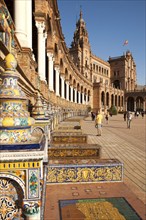 The Plaza de España, Seville, Spain built in 1928 for the Ibero-American Exposition of 1929. It is