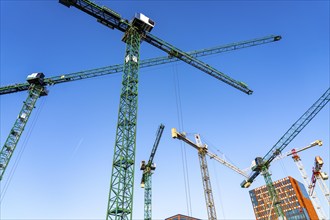 Construction sites in the east of Hafencity Hamburg, office building, new district on the Elbe, on