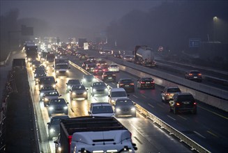 Heavy traffic on the A2 motorway at the Bottrop-Süd service area, Bottrop, North Rhine-Westphalia,