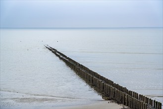 North Sea island of Spiekeroog, East Frisia, in winter, groynes, breakwater on the west beach