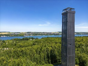 Lake Möhnesee, reservoir in the northern Sauerland, view from the Möhnesee tower, observation tower