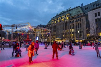 Ice rink Kö on Ice, at the northern end of Königsallee, Christmas market, t in Düsseldorf, North