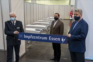 Construction of a vaccination centre for corona vaccinations, in a hall at Messe Essen, by the