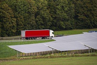 Solar park, photovoltaic system along the A44 motorway, near the Lichtenau junction, North