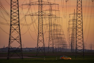 Extra-high-voltage lines, 380 KV, power line, the electricity comes from the Rhenish lignite mining