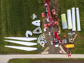 Repowering, dismantled Enercon E-58 wind turbine in a wind farm near Issum, 9 older wind turbines