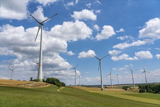 Wind farm near Lichtenau, East Westphalia-Lippe, grain field, North Rhine-Westphalia, Germany,