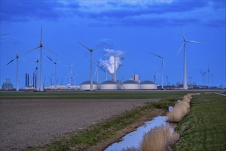 Vopak tank terminal in the industrial harbour of Eemshaven, RWE coal-fired power plant