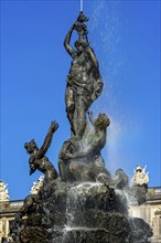 Fountain figure of the goddess Fortuna on the wheel of fortune, Fortuna fountain, Fortunabrunnen,