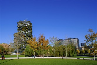 Bosco Verticale, twin tower, green tower block with trees and shrubs, high-rise buildings,