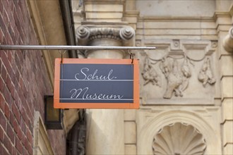 School museum sign at Ahaus Castle, Münsterland, North Rhine-Westphalia, Germany, Europe