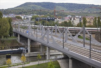 Deutsche Bahn AG's new Neckar Bridge with a view of Bad Cannstatt. The bridge is part of the