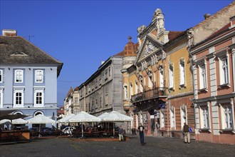 Houses on Piata Unirii, Unification Square, from left, the House of the Serbian Community, the