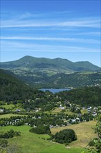 Panoramic view of Lake Chambon and the Sancy massif in the Auvergne Volcanoes Regional Natural