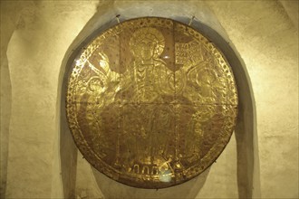 Historical gold disc Majestas Domini, Christ disc, Jesus, treasure, golden, shiny, metal disc,