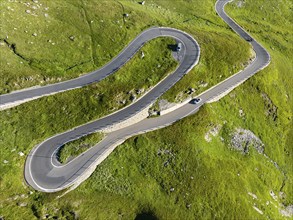 Landscape at the Furka Pass, drone photo. Alpine pass between the canton of Uri and the canton of