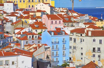 Scenic Alfama lookout with San Vicente (Saint Vincent) statue and Sao Vicente de Fora a church on