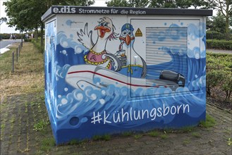 Colourfully painted power grid housing, Kühlungsborn, Mecklenburg-Western Pomerania, Germany,