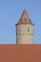 Dreikönigsturm, round defence defence tower as part of the historic town fortifications, roof