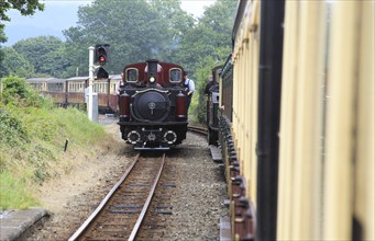 Steam train on the Ffestiniog railway, Gwynedd, north west Wales, UK