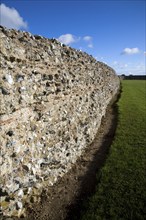 Brick work walls of Roman fort, Burgh Castle, Great Yarmouth, Norfolk, England, United Kingdom,