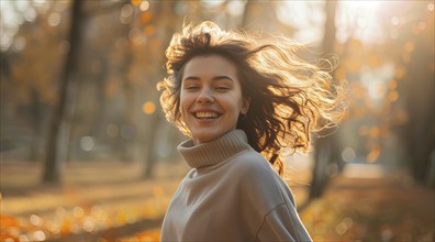 A woman runner running and jogging in a park. Active lifestyle, training for endurance, AI