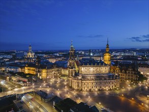 Aerial view of the historical city centre of Dresden, Schlossplatz with Ständehaus, Georgentor,