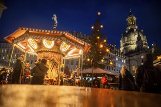 The historic Christmas market on the Neumarkt in front of the Church of Our Lady, Dresden, Saxony,