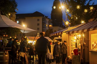 The historic Christmas market on the Neumarkt in front of the Church of Our Lady, Dresden, Saxony,