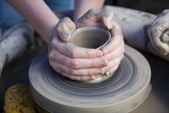 Pottery making display at country craft event, Shottisham, Suffolk, England, United Kingdom, Europe