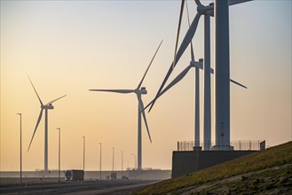 ENECO wind farm on the dike around the harbour Maasvlakte 2, 22 wind turbines with a capacity of