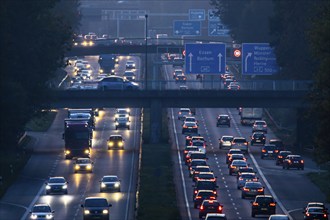 Motorway A40, Ruhrschnellweg, near Bochum, heavy evening traffic, in front of the motorway junction