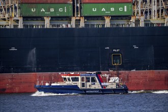 Container Terminal Altenwerder, Hapag-Lloyd container ship Frankfurt Express during loading and