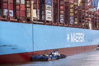 Magleby Maersk container freighter at EUROGATE Container Terminal, Waltershofer Hafen, disposal of