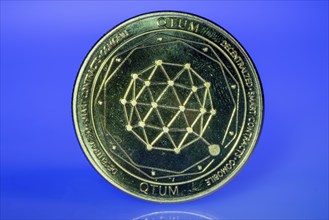 Qtum blockchain, QTUM, cryptocurrency, symbol coin, optical placeholder for the digital currency,