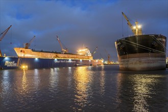 Lloyd Werft, dry dock, freighter Atlantic Journey, shipyard in the overseas harbour of Bremerhaven,