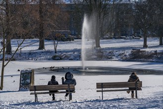 Winter weather in the Ruhr area, Stadtgarten Essen, municipal park in the city centre,