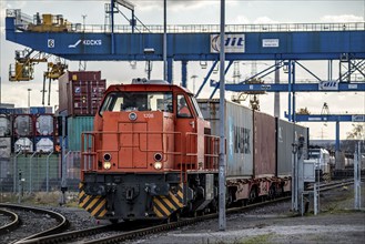 Containers arrive by train at the Logport, DIT, Duisburg Intermodal Terminal, part of the new Silk