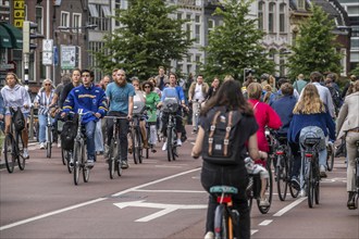 Central cycle path on Smakkelaarskade, at Utrecht Centraall station, in the centre of Utrecht,