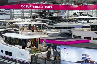 Large yachts, luxury yachts, in Hall 6 of BOOT 2024, the world's largest yacht and water sports