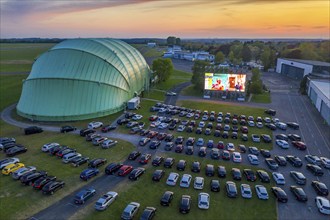 Drive-in cinema at Essen/Mülheim Airport Motor Movies, temporary film screening, at the WDL airship