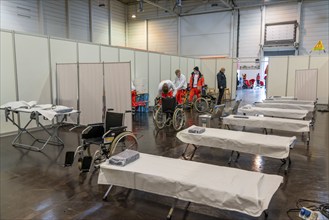 Construction of a vaccination centre for corona vaccinations, in a hall at Messe Essen, by the