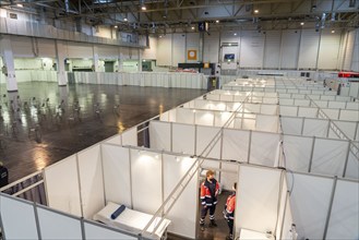 Test run in the vaccination centre for corona vaccinations, in a hall at Messe Essen, by the city,