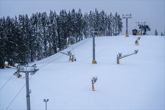 Closed ski area on the Poppenberg, empty, abandoned, access ban, lockdown, during the Corona